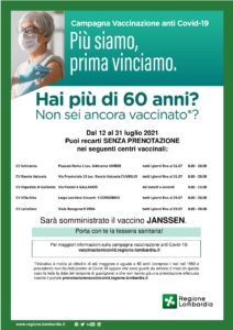 Campagna Vaccinale Anticovid 19, per Cittadini di età maggiore di 60 Anni
